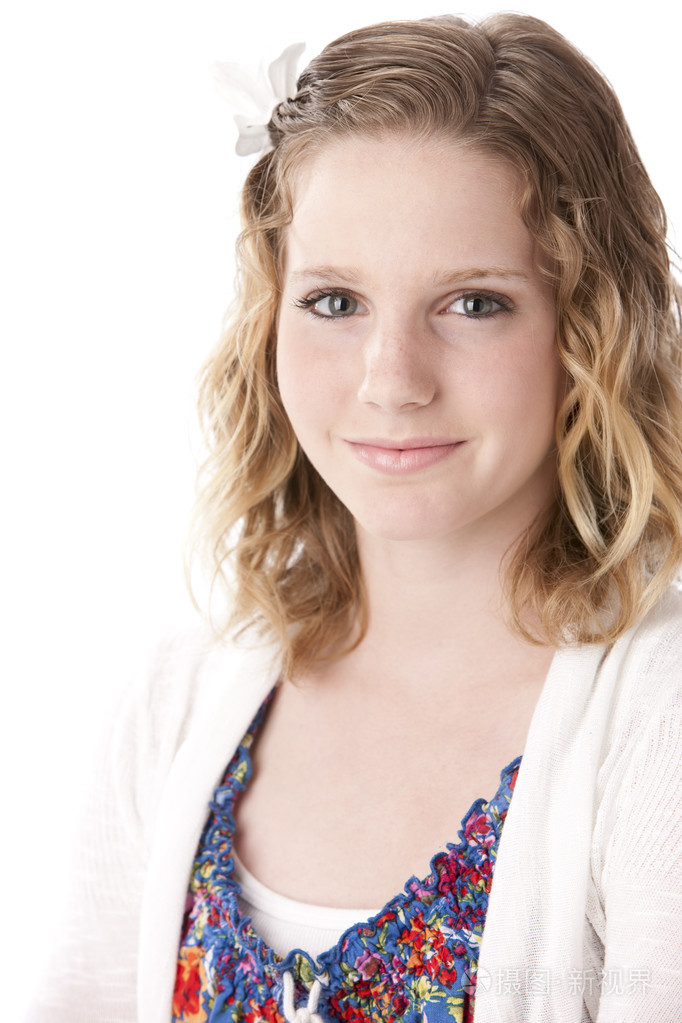 特写镜头微笑白种人少女真正的女孩