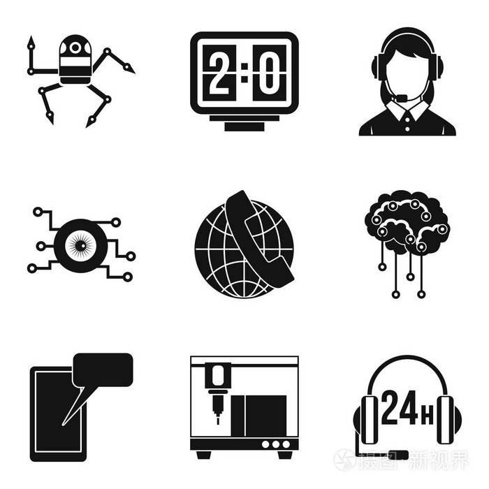 技术呼叫中心图标集简约风格