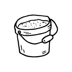 手绘沙桶涂鸦.草图样式图标.装饰元素.在白色背景下隔离.平面设计.