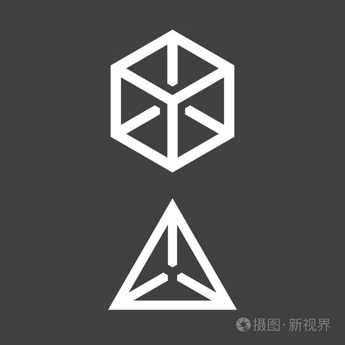 多维数据集和四面体,几何符号的简单平面设计