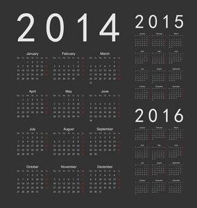 欧洲 2014 年，到 2015 年，2016 年矢量日历