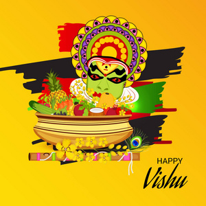 快乐 Vishu 背景的矢量插图