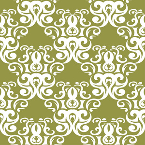 白色花在橄榄绿色背景。纺织品和墙纸无缝图案