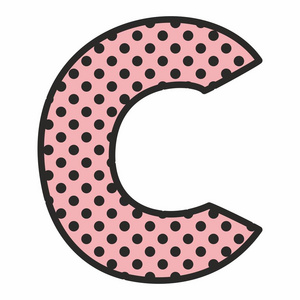 C 字母矢量字母与黑色波尔卡点在粉红色背景上隔离白色