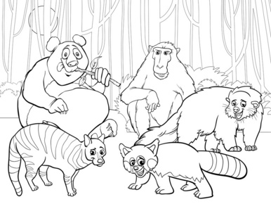 动物组卡通着色页