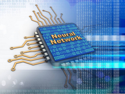 3d. 在白色背景下使用神经网络符号和二进制码的电子微处理器插图