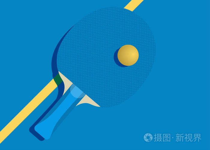 乒乓球和球的球拍.矢量插图