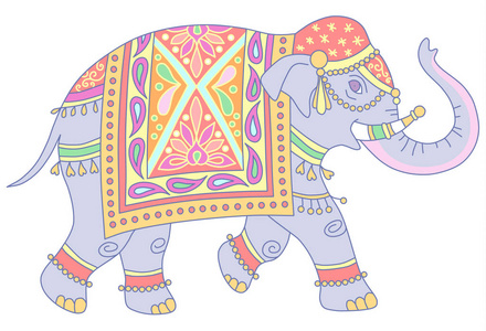 蓝色大象以传统风格装饰的蓝色印度大象.