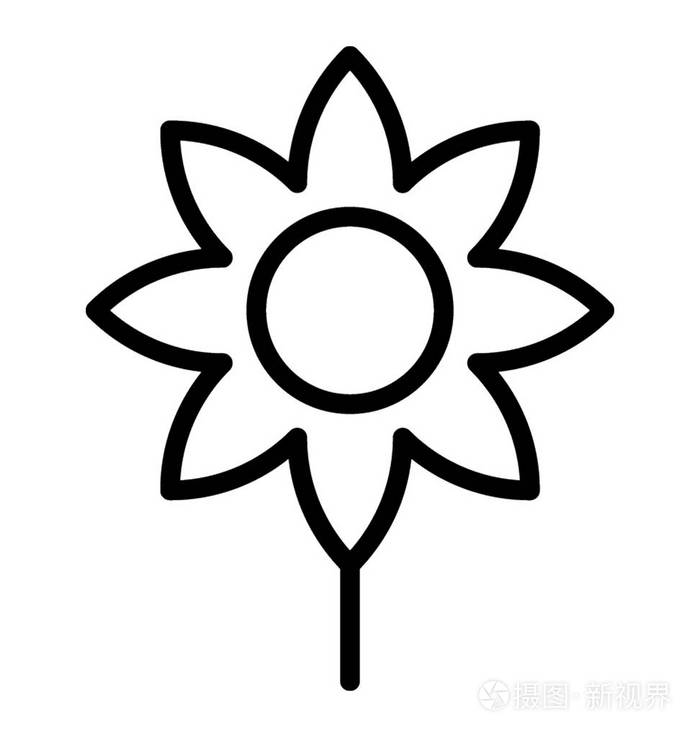 向日葵线矢量图标的明亮特写