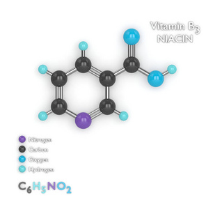 3d. 维生素 B3 的分子模型和公式的绘制