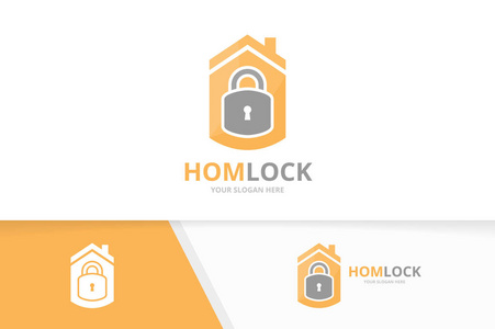 矢量锁和房地产标志组合。安全和房子的符号或图标。独特的挂锁和租金标识设计模板