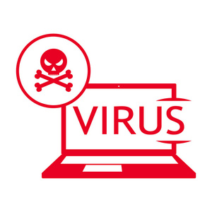 计算机病毒概念。病毒破坏计算机。头骨在屏幕上, 向量例证