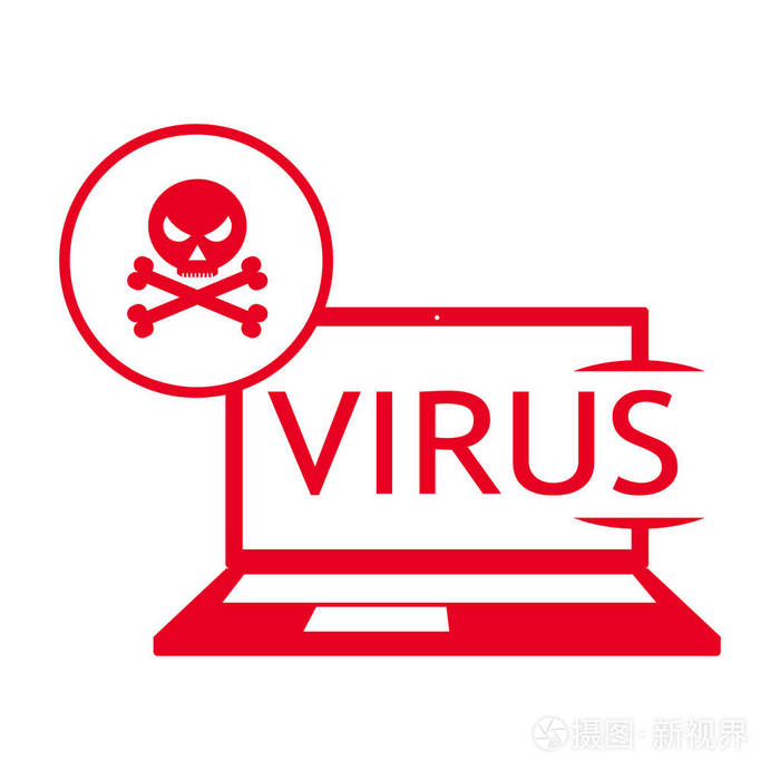 病毒破坏计算机.头骨在屏幕上, 向量例证