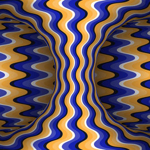 橙色蓝色条纹的移动波浪状双曲面.矢量光学错觉图解照片