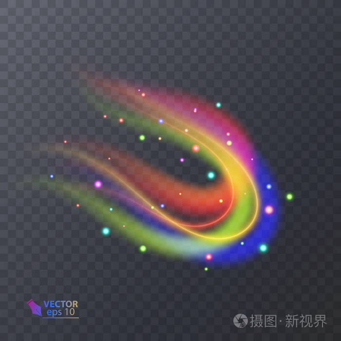 七彩光霓虹灯效果抽象粒子矢量魔术闪光透明霓虹灯效果暗背景