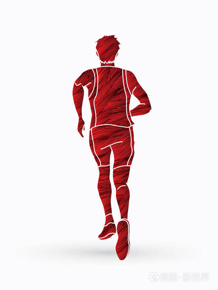 运动员赛跑者, 一个人赛跑者奔跑用垃圾刷图形载体设计