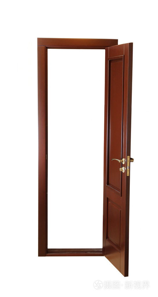 打开的木门门上白色隔离