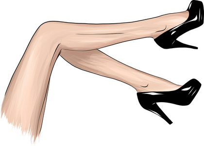 女孩在高跟鞋的向量。时尚插画。鞋中的女性腿。时尚风格的时髦图片。时髦的女人。时尚女装