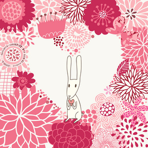 与可爱兔卡通风格浪漫花卉背景图片