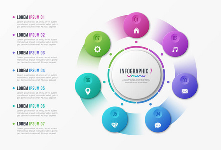 旋转圆形图表模板, 有7选项。矢量设计