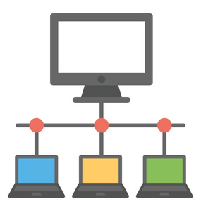 计算机与各种机器连接平面矢量图标