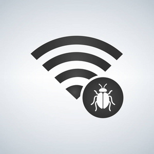 Wifi 连接信号图标与或 bug 在圆圈。现代背景下的矢量插画