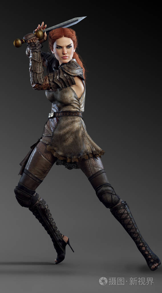 幻想, 科幻或蒸汽朋克战士在皮革盔甲用剑