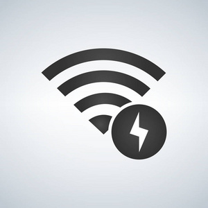 Wifi 连接信号图标与闪电图标在圆圈。现代背景下的矢量插画