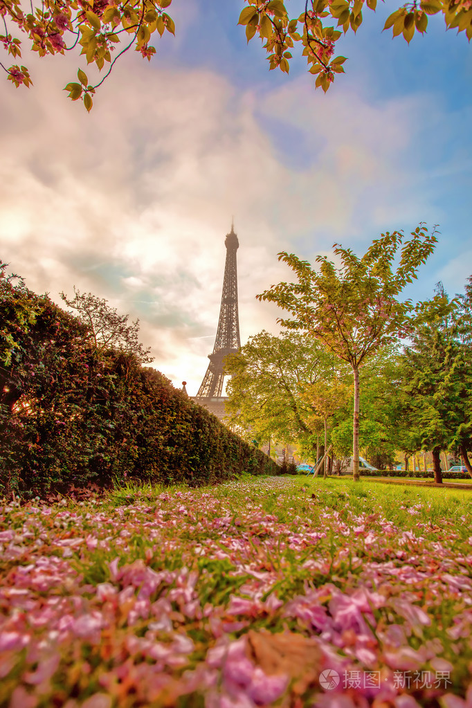 在法国,巴黎春天期间埃菲尔铁塔