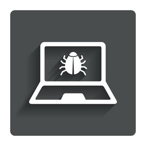 便携式计算机签名图标。笔记本软件 bug