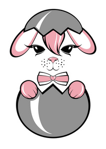 复活节兔子, 粉红色和甜在一个灰色的鸡蛋与弓在脖子上