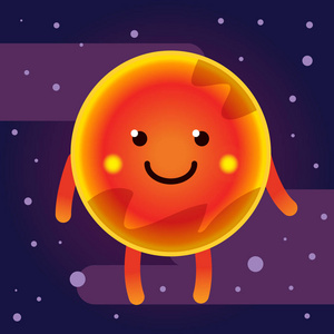 可爱的火星行星卡通人物在空间背景照片