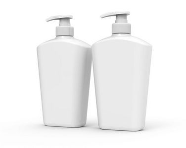 泵分配器瓶样机, 空白的白色塑料瓶在3d 渲染, 身体洗涤或卫生产品