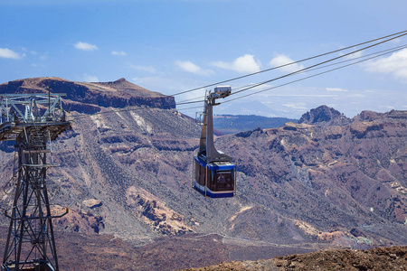 索道 索道 在国家公园火山 Teide, 特内里费岛, 加那利群岛, 西班牙