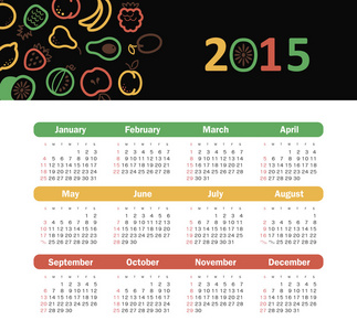 日历 2015 年与水果图标