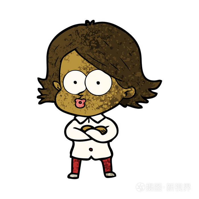卡通女孩噘嘴的矢量插图