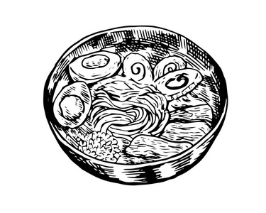 厨师拉面独立细节老式手工画的食物素描插画-拉面照片