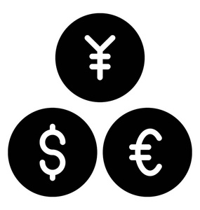 欧元日元和美元符号作为外币