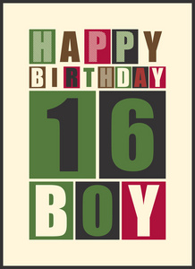 复古的生日快乐卡。生日快乐男孩 16 岁。礼品卡
