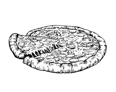 独立细节复古手工画的食物素描插画-比萨照片