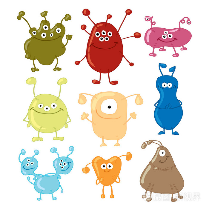 细菌.设定.矢量插图.孤立的背景
