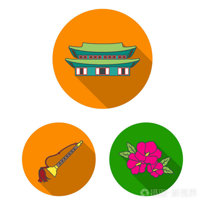韩国国家的平面图标集合中的设计.旅游和吸引力矢量符号股票网页插图