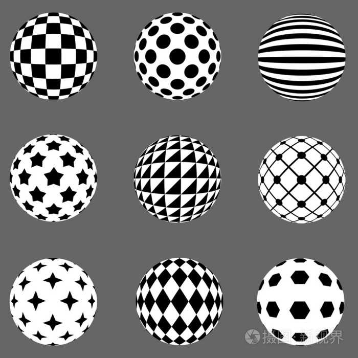 黑色和白色的平面设计图案球矢量设计零件设计