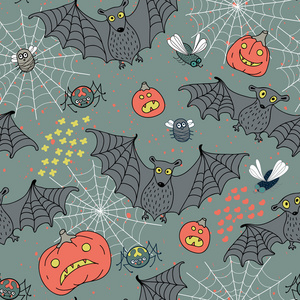 万圣节快乐与蝙蝠 蜘蛛 pumpk 无缝模式