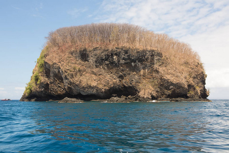 Penida 岛西海岸, Indonesi 的石灰岩岩石覆盖着绿色植物