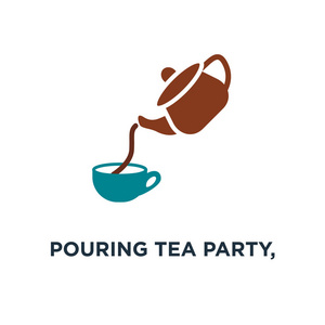茶壶, 下午茶党概念符号设计, 喝热咖啡或茶矢量插画照片