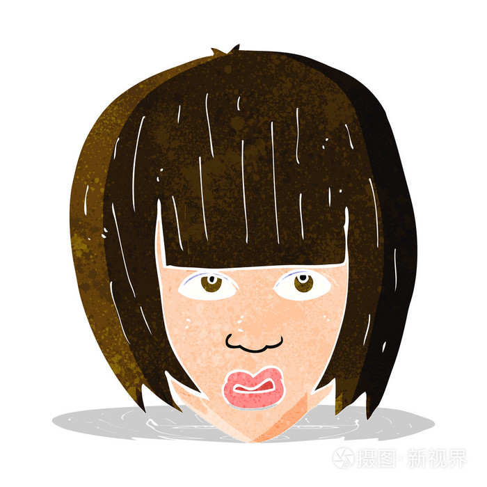 卡通恼火的女孩留着蓬松长发