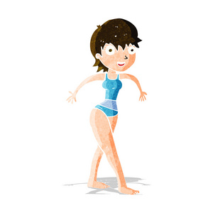 卡通幸福的女人穿上游泳裤图片