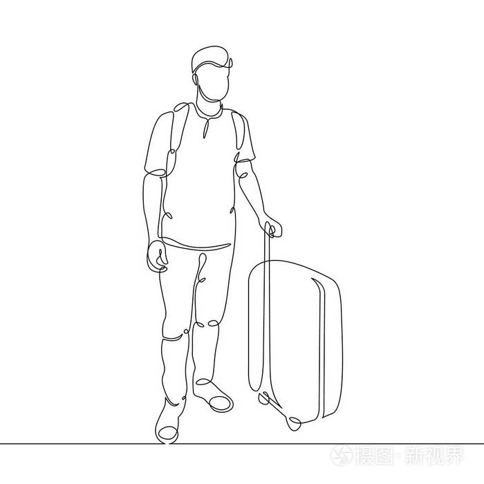 一条连续单线线的旅客手提箱行李插画-正版商用图片07a3rq-摄图新视界