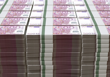 沓欧元纸币桩照片